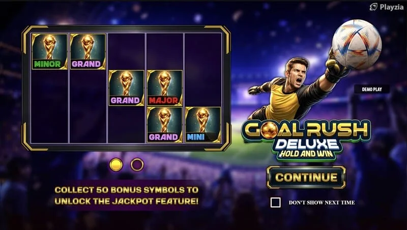 Goal Rush Deluxe - príomh-roghchlár le ríleanna agus seastáin staidiam